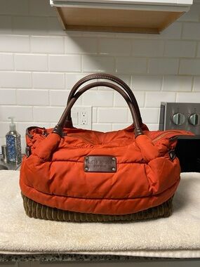 kate spade Orange Quilted Shoulder Bag with Brown Handles